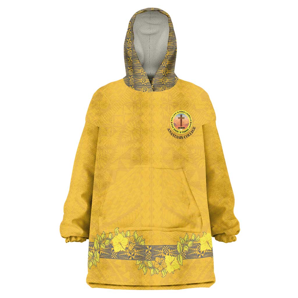 Tonga Anastasis College Wearable Blanket Hoodie Tongan Ngatu Kupesi Pattern - Polynesian Pride