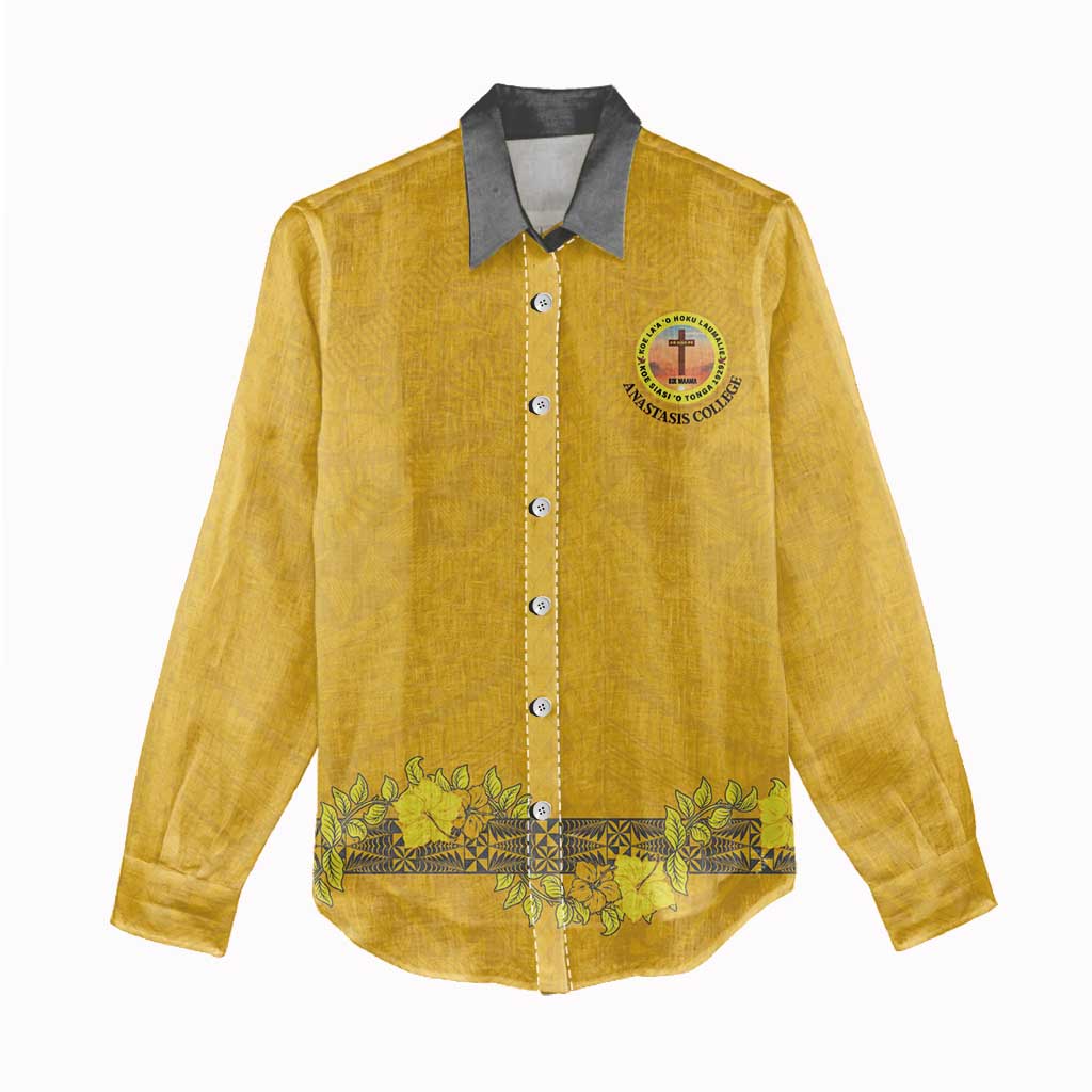 Tonga Anastasis College Women Casual Shirt Tongan Ngatu Kupesi Pattern LT05 - Polynesian Pride