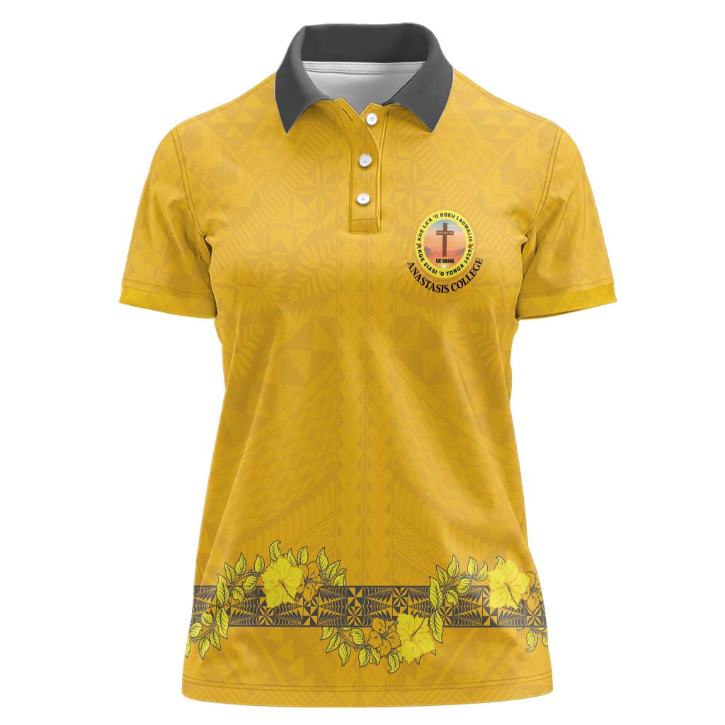 Tonga Anastasis College Women Polo Shirt Tongan Ngatu Kupesi Pattern LT05 Female Yellow - Polynesian Pride