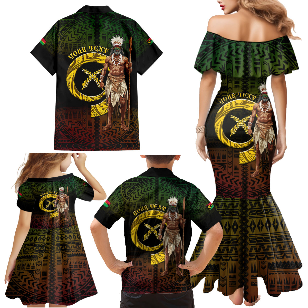 Personalised Vanuatu Custom Chiefs Day Family Matching Mermaid Dress and Hawaiian Shirt Pig Tusk Simple Style LT05 - Polynesian Pride