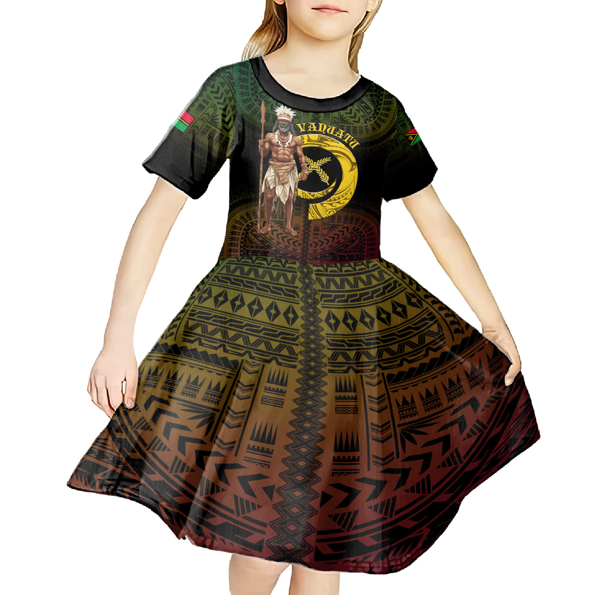 Personalised Vanuatu Custom Chiefs Day Kid Short Sleeve Dress Pig Tusk Simple Style LT05 - Polynesian Pride