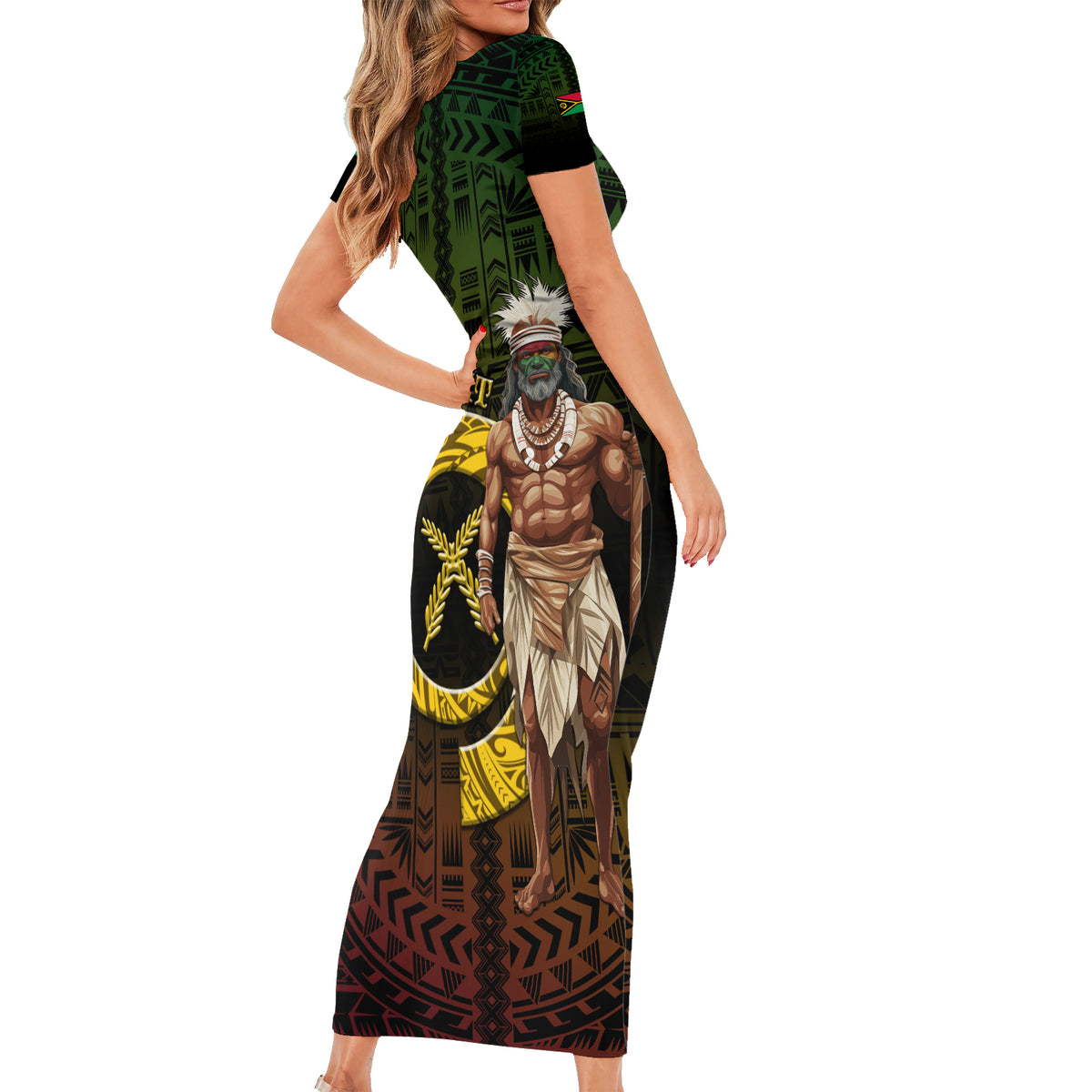 Personalised Vanuatu Custom Chiefs Day Short Sleeve Bodycon Dress Pig Tusk Simple Style LT05 - Polynesian Pride