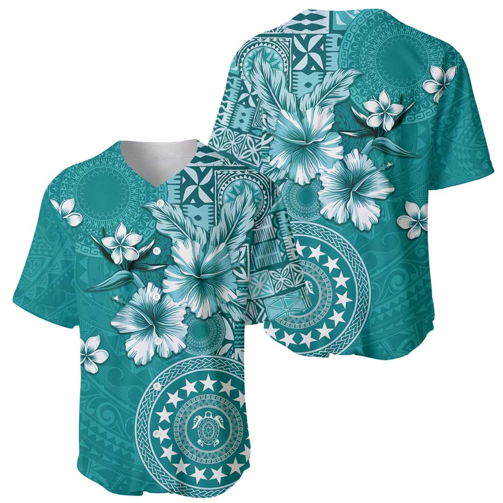Cook Islands Baseball Jersey Teal Hibiscus And Stars LT05 - Polynesian Pride