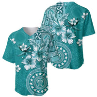 Cook Islands Baseball Jersey Teal Hibiscus And Stars LT05 - Polynesian Pride