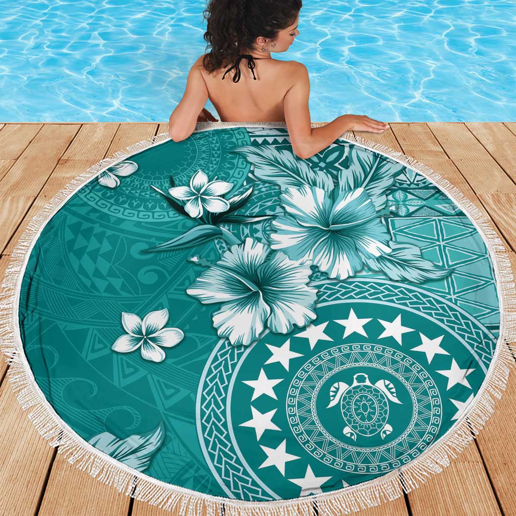 Cook Islands Beach Blanket Teal Hibiscus And Stars