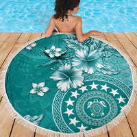 Cook Islands Beach Blanket Teal Hibiscus And Stars