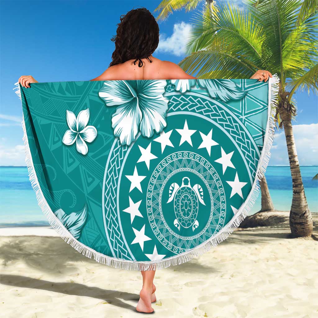 Cook Islands Beach Blanket Teal Hibiscus And Stars
