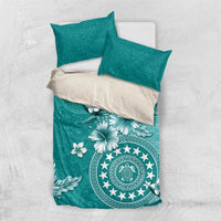Cook Islands Bedding Set Teal Hibiscus And Stars LT05 US Twin 172cm x 218cm Teal - Polynesian Pride