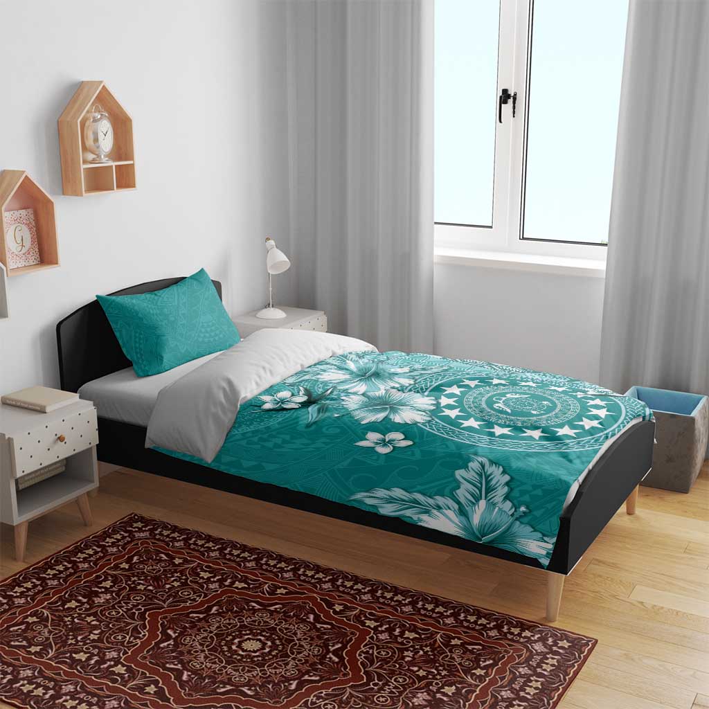 Cook Islands Bedding Set Teal Hibiscus And Stars LT05 - Polynesian Pride