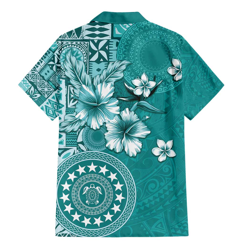 Cook Islands Family Matching Mermaid Dress and Hawaiian Shirt Teal Hibiscus And Stars LT05 - Polynesian Pride