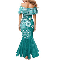 Cook Islands Family Matching Mermaid Dress and Hawaiian Shirt Teal Hibiscus And Stars LT05 - Polynesian Pride