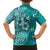 Cook Islands Family Matching Off The Shoulder Long Sleeve Dress and Hawaiian Shirt Teal Hibiscus And Stars