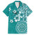 Cook Islands Family Matching Off The Shoulder Long Sleeve Dress and Hawaiian Shirt Teal Hibiscus And Stars