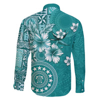 Cook Islands Family Matching Puletasi and Hawaiian Shirt Teal Hibiscus And Stars LT05 - Polynesian Pride