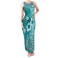 Cook Islands Family Matching Tank Maxi Dress and Hawaiian Shirt Teal Hibiscus And Stars LT05 Mom's Dress Teal - Polynesian Pride
