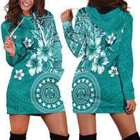 Cook Islands Hoodie Dress Teal Hibiscus And Stars