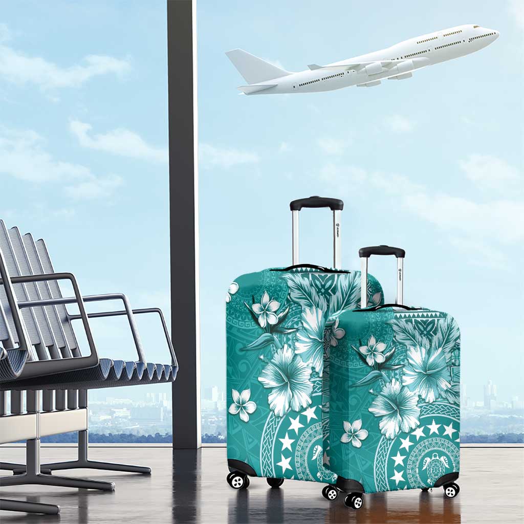 Cook Islands Luggage Cover Teal Hibiscus And Stars