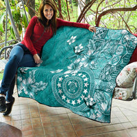 Cook Islands Quilt Teal Hibiscus And Stars LT05 - Polynesian Pride