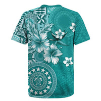 Cook Islands Rugby Jersey Teal Hibiscus And Stars LT05 - Polynesian Pride