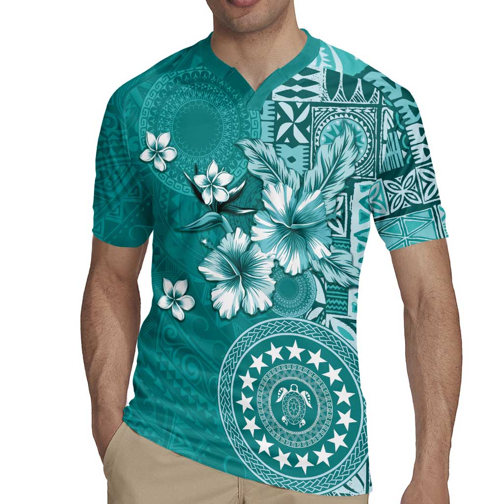 Cook Islands Rugby Jersey Teal Hibiscus And Stars LT05 - Polynesian Pride