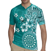 Cook Islands Rugby Jersey Teal Hibiscus And Stars LT05 - Polynesian Pride