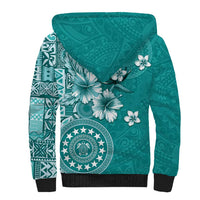 Cook Islands Sherpa Hoodie Teal Hibiscus And Stars