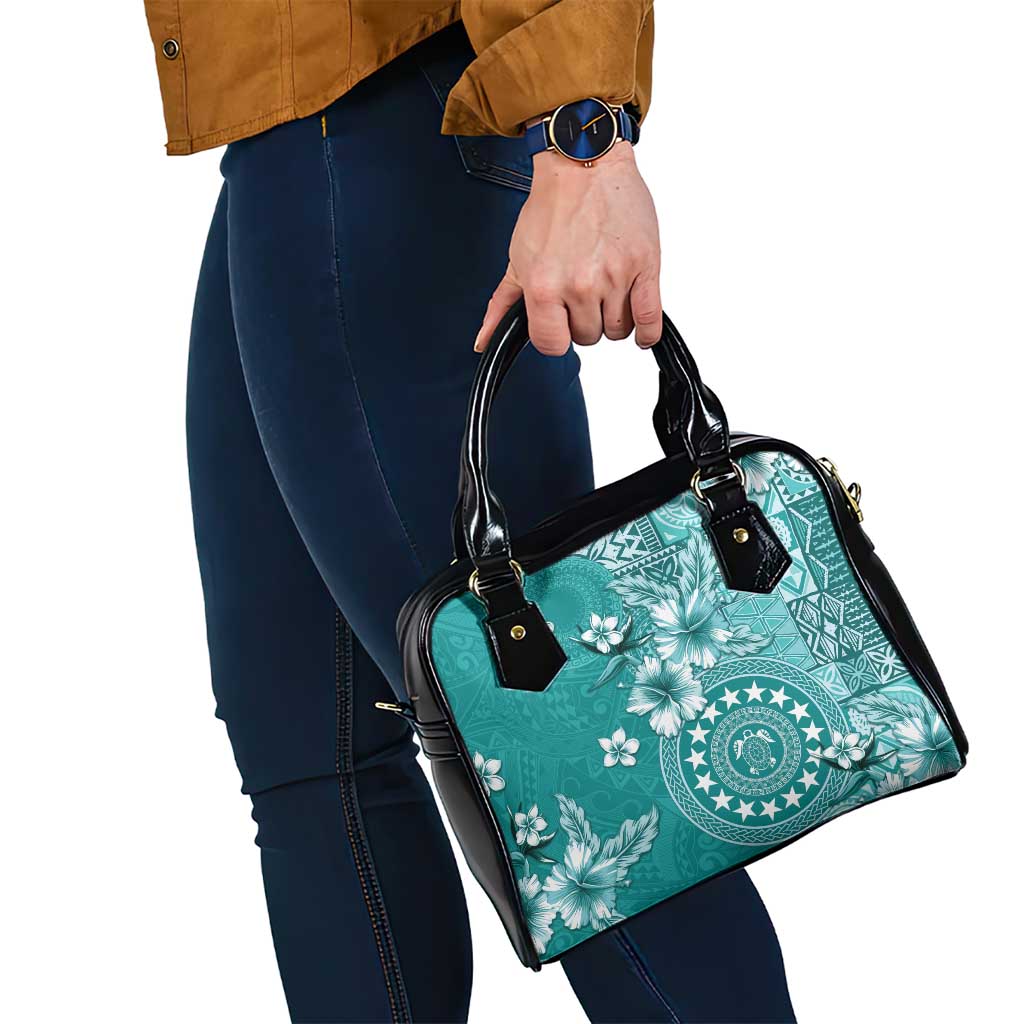 Cook Islands Shoulder Handbag Teal Hibiscus And Stars