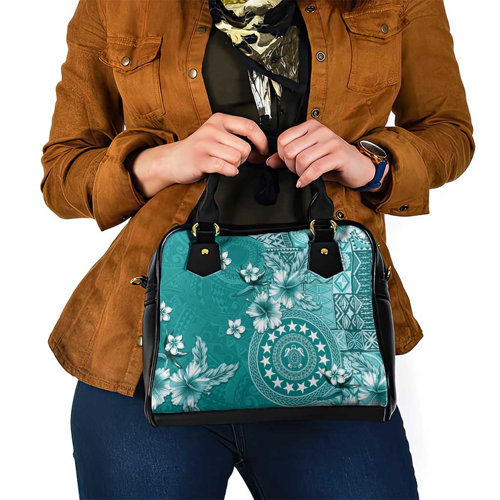 Cook Islands Shoulder Handbag Teal Hibiscus And Stars