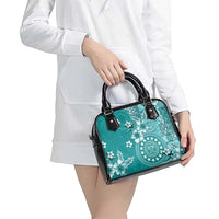 Cook Islands Shoulder Handbag Teal Hibiscus And Stars