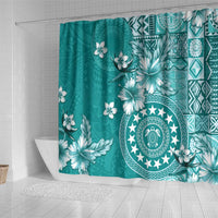 Cook Islands Shower Curtain Teal Hibiscus And Stars LT05 - Polynesian Pride