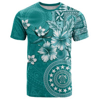 Cook Islands T Shirt Teal Hibiscus And Stars LT05 Teal - Polynesian Pride