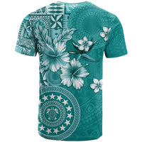 Cook Islands T Shirt Teal Hibiscus And Stars LT05 - Polynesian Pride