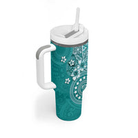 Cook Islands Tumbler With Handle Teal Hibiscus And Stars LT05 - Polynesian Pride