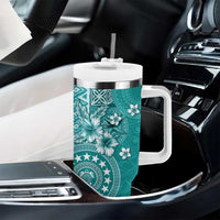 Cook Islands Tumbler With Handle Teal Hibiscus And Stars LT05 - Polynesian Pride