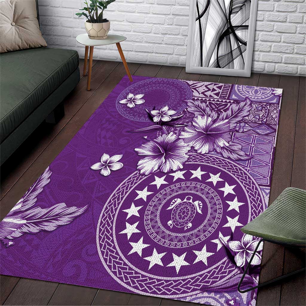 Cook Islands Area Rug Purple Hibiscus And Stars LT05 Purple - Polynesian Pride