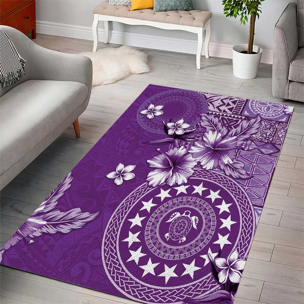 Cook Islands Area Rug Purple Hibiscus And Stars LT05 - Polynesian Pride
