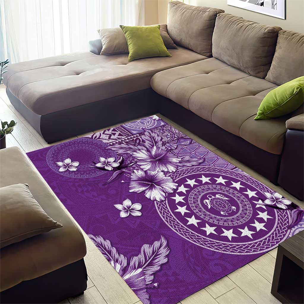 Cook Islands Area Rug Purple Hibiscus And Stars LT05 - Polynesian Pride