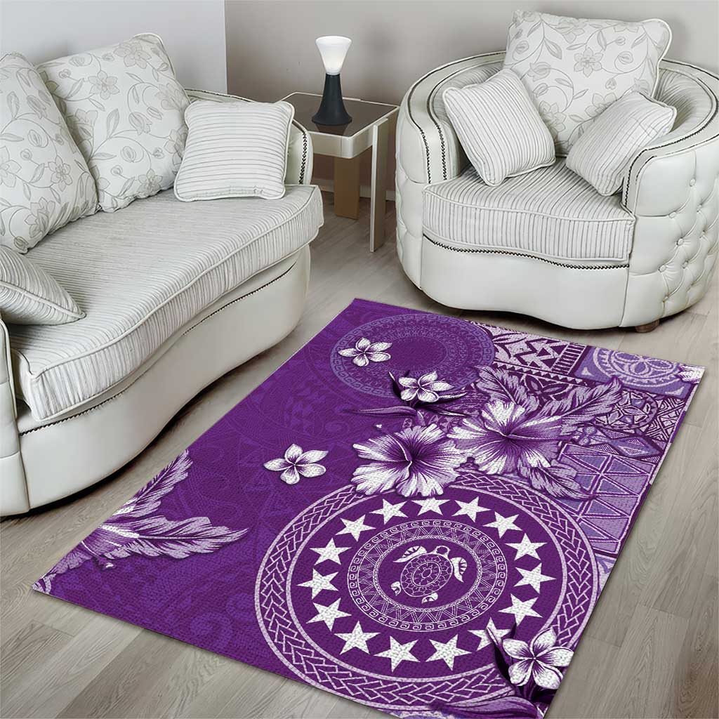 Cook Islands Area Rug Purple Hibiscus And Stars LT05 - Polynesian Pride