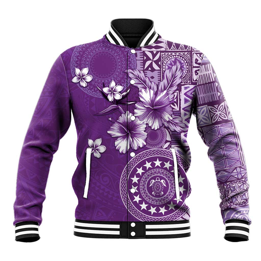 Cook Islands Baseball Jacket Purple Hibiscus And Stars LT05 Unisex Purple - Polynesian Pride