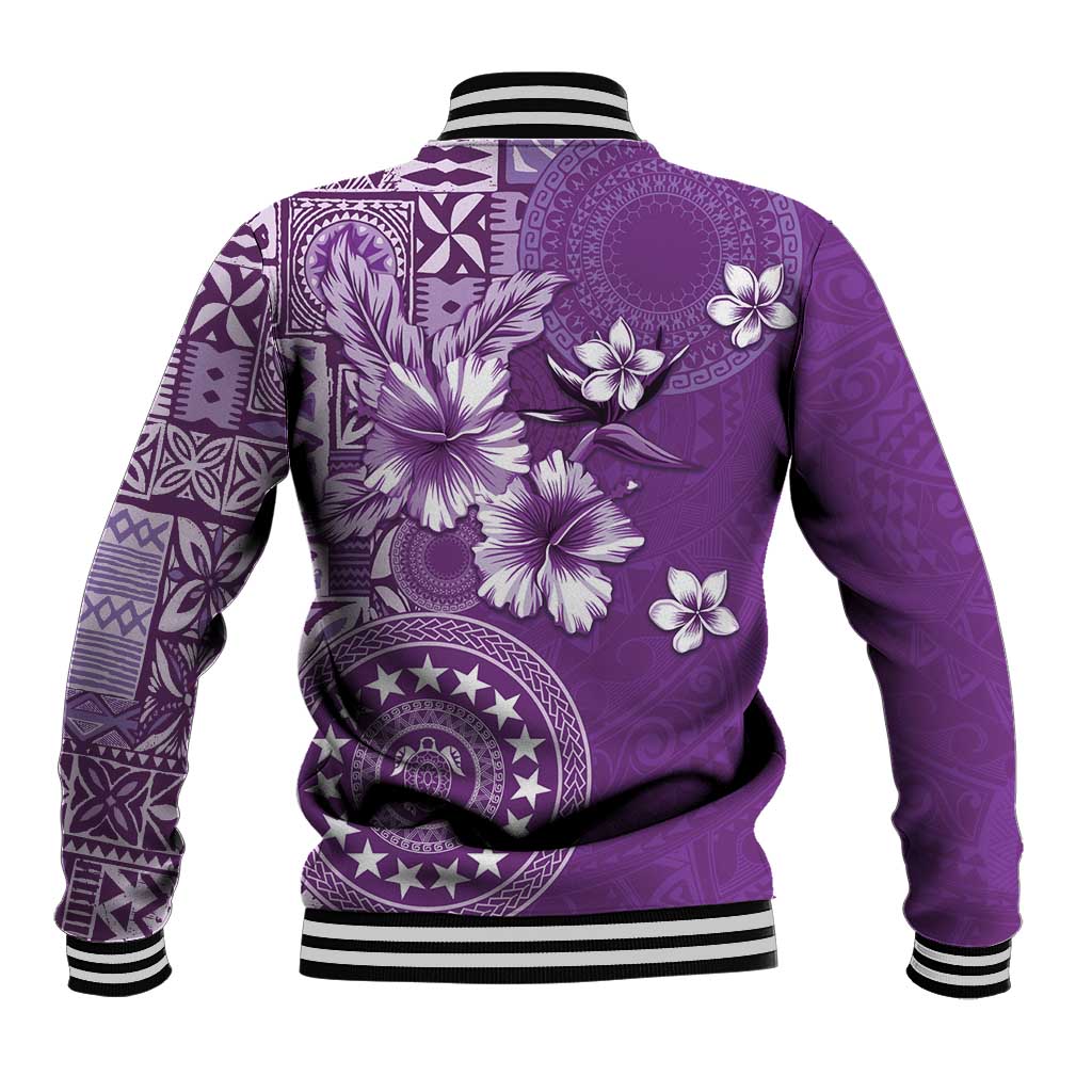 Cook Islands Baseball Jacket Purple Hibiscus And Stars LT05 - Polynesian Pride