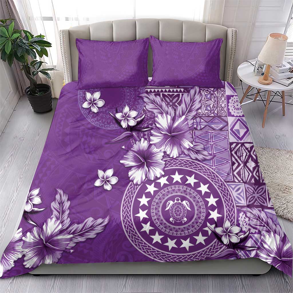 Cook Islands Bedding Set Purple Hibiscus And Stars LT05 - Polynesian Pride