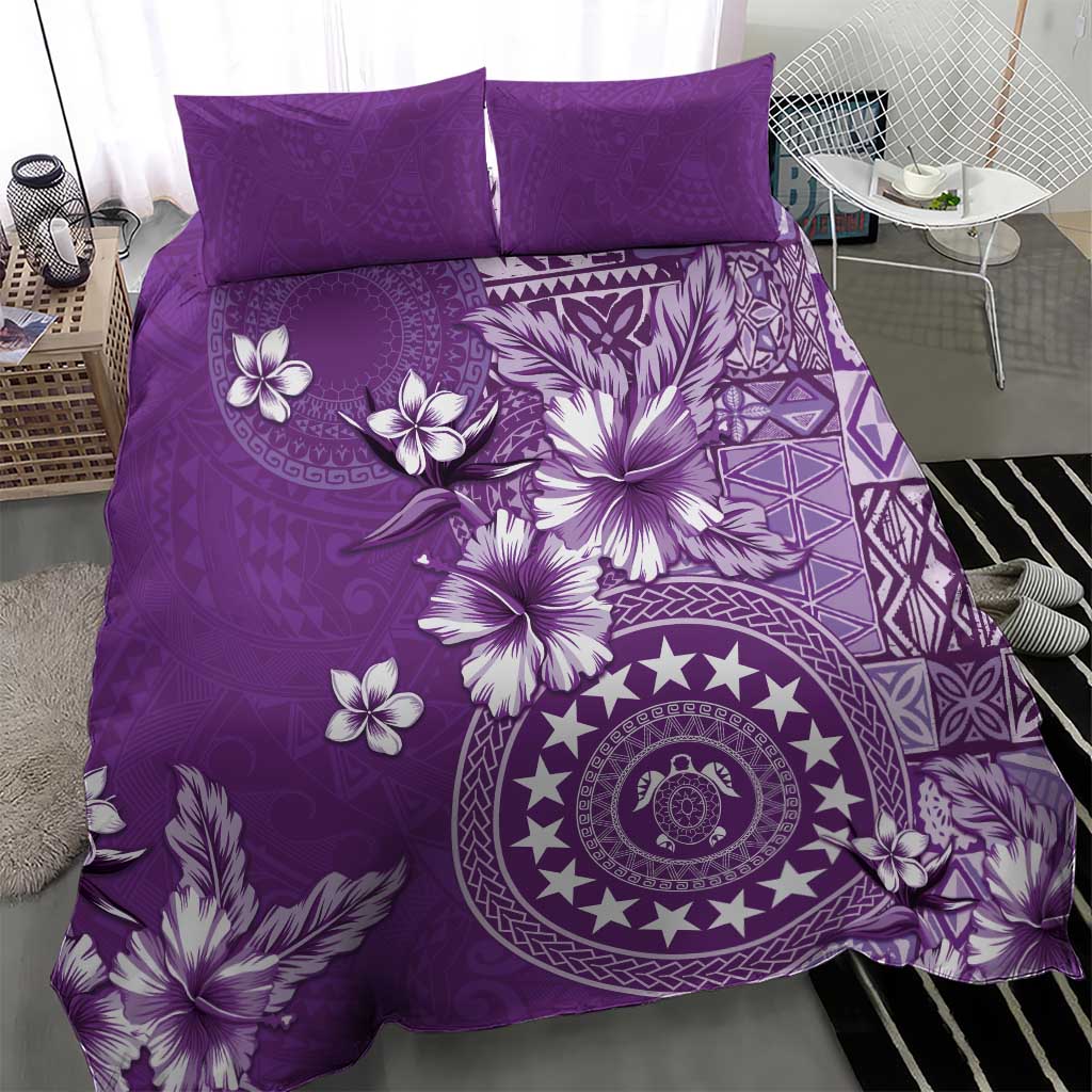 Cook Islands Bedding Set Purple Hibiscus And Stars LT05 - Polynesian Pride