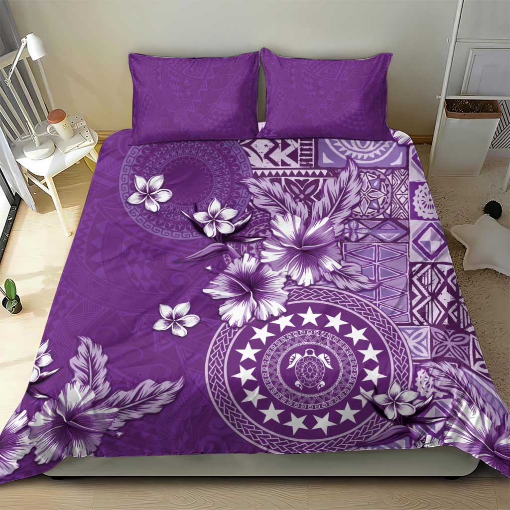 Cook Islands Bedding Set Purple Hibiscus And Stars LT05 - Polynesian Pride