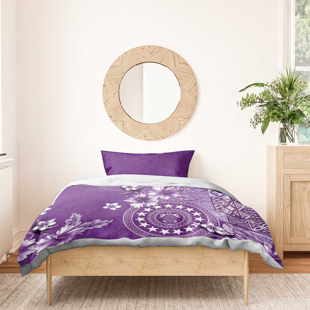 Cook Islands Bedding Set Purple Hibiscus And Stars LT05 - Polynesian Pride