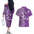 Cook Islands Couples Matching Off The Shoulder Long Sleeve Dress and Hawaiian Shirt Purple Hibiscus And Stars