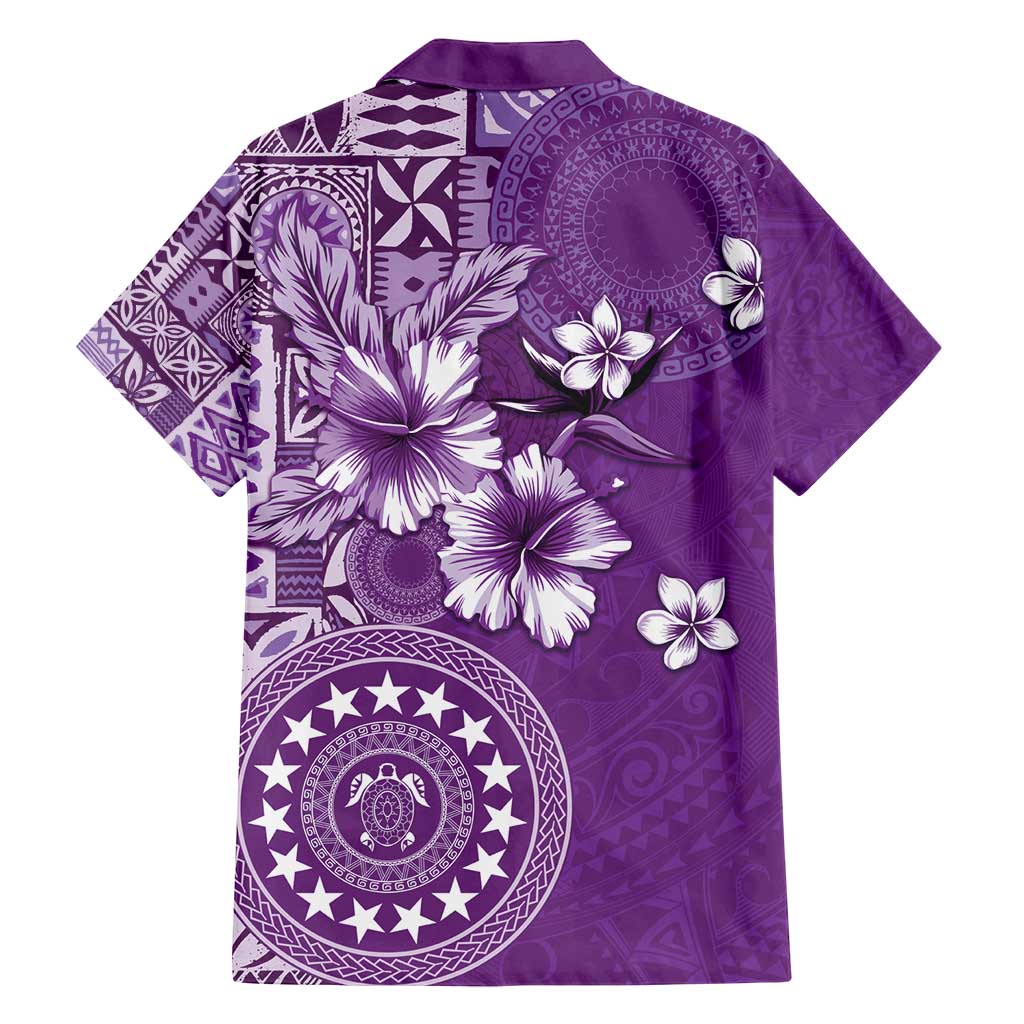 Cook Islands Family Matching Long Sleeve Bodycon Dress and Hawaiian Shirt Purple Hibiscus And Stars LT05 - Polynesian Pride