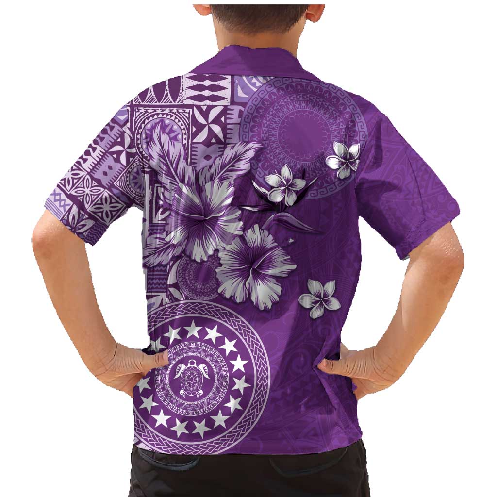 Cook Islands Family Matching Mermaid Dress and Hawaiian Shirt Purple Hibiscus And Stars LT05 - Polynesian Pride