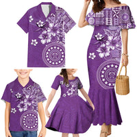 Cook Islands Family Matching Mermaid Dress and Hawaiian Shirt Purple Hibiscus And Stars LT05 - Polynesian Pride
