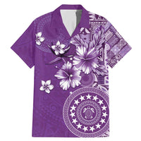 Cook Islands Family Matching Mermaid Dress and Hawaiian Shirt Purple Hibiscus And Stars LT05 Dad's Shirt - Short Sleeve Purple - Polynesian Pride