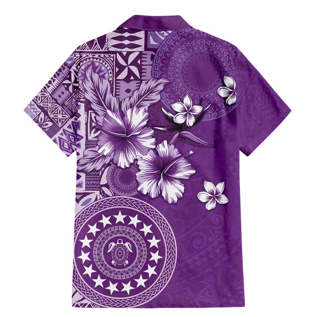 Cook Islands Family Matching Mermaid Dress and Hawaiian Shirt Purple Hibiscus And Stars LT05 - Polynesian Pride